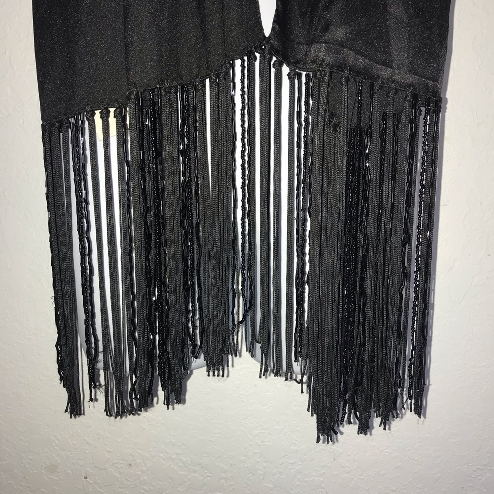 NWT Echo Black Beaded Fringe Poly Satin Wrap Scarf - Picture 2 of 3